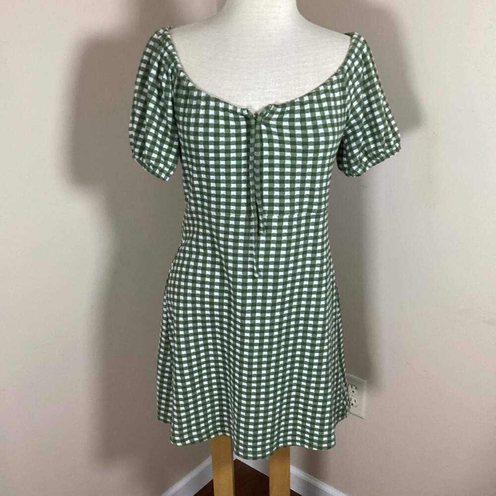Madewell Green and White Gingham Mini Dress